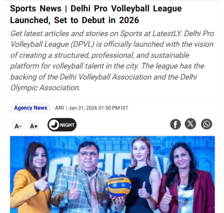 Delhi Pro Volleyball League to feature six teams.
