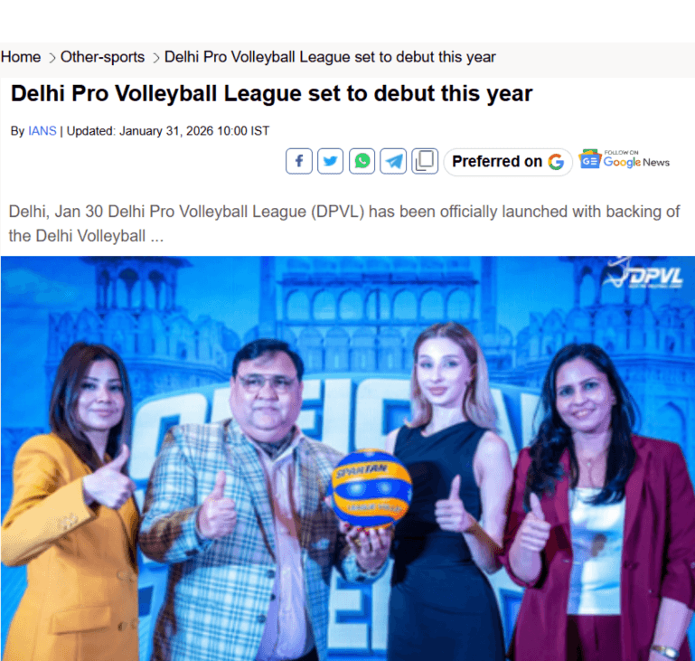 Nav Bharat reports Delhi Pro Volleyball League to be launched this year